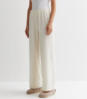 Off White Velour Wide Leg Trousers New Look