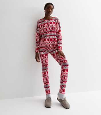 Tall Red Soft Touch Christmas Family Pyjama Set with Fair Isle Pattern