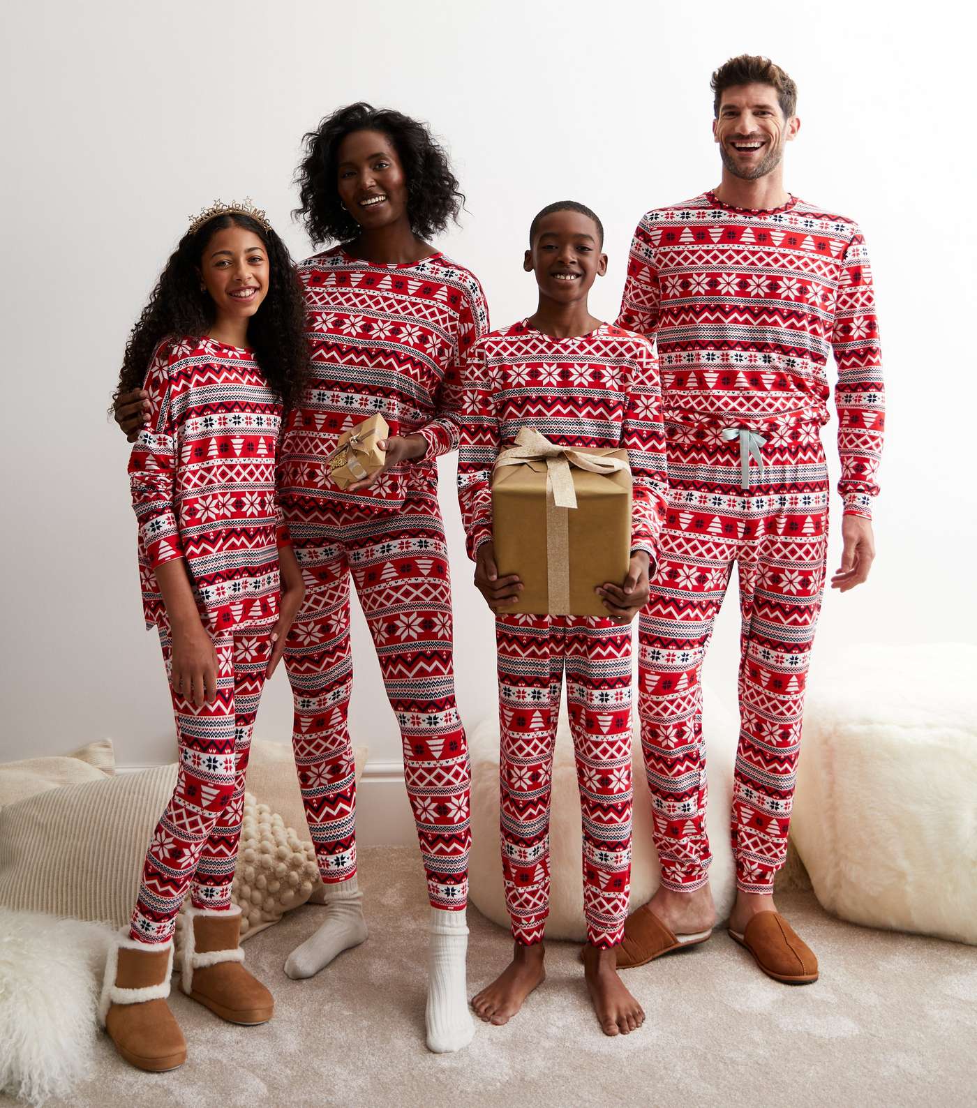 Tall Red Soft Touch Christmas Family Pyjama Set with Fair Isle Pattern Image 2