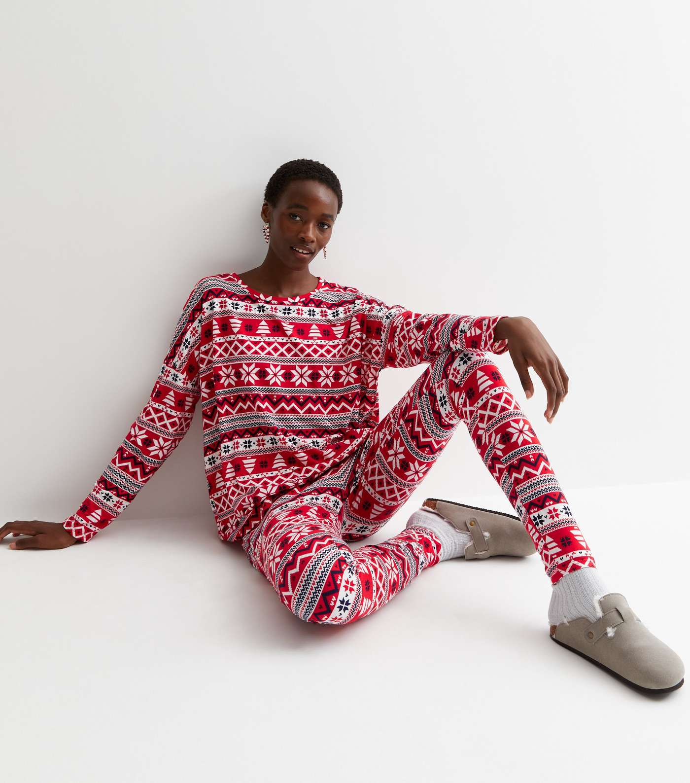 Tall Red Soft Touch Christmas Family Pyjama Set with Fair Isle Pattern Image 4