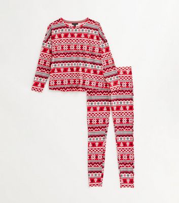 Tall Red Soft Touch Christmas Family Pyjama Set with Fair Isle Pattern New Look