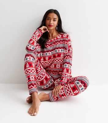Petite Red Soft Touch Christmas Family Pyjama Set with Fair Isle Print