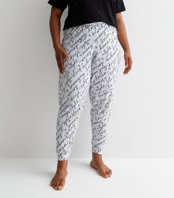 Curves Black Cuffed Jogger Pyjama Set with Snooze Print New Look