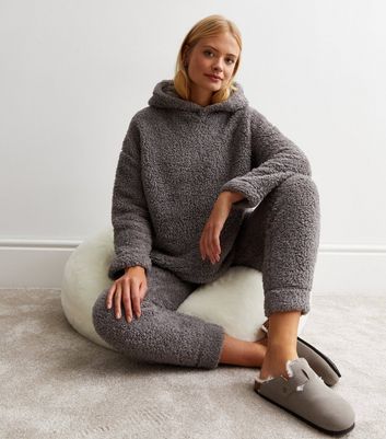 Grey Teddy Lounge Hoodie New Look