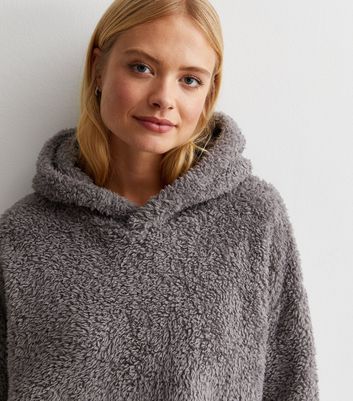 Grey Teddy Lounge Hoodie New Look