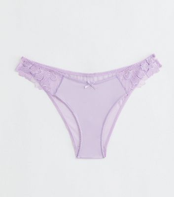 Lilac Embroidered High Leg Briefs New Look