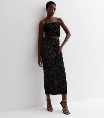 New look on sale black sequin skirt