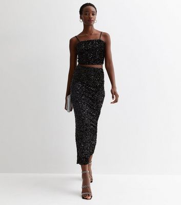 New look black sequin skirt best sale