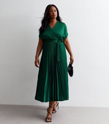 Dark green pleated dress sale