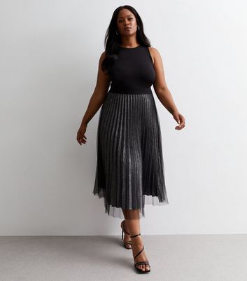 Metallic pleated shop skirt new look