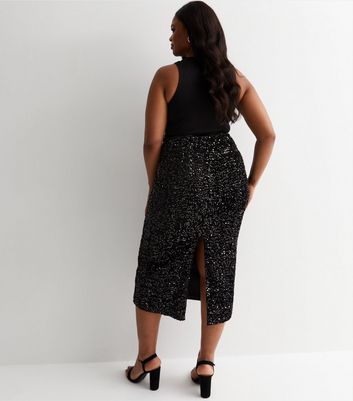 Black sequin maxi skirt hotsell plus size