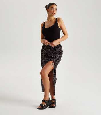 Urban Bliss Black Floral Chiffon Ruched Midaxi Skirt
