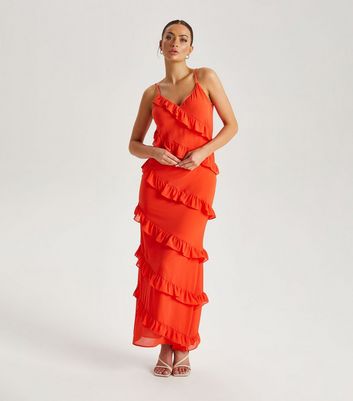 Ruffle layered clearance maxi dress