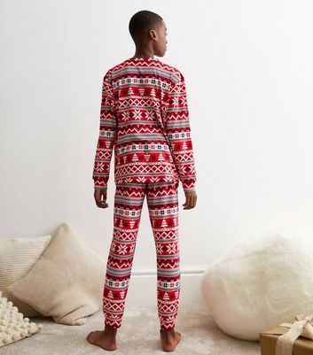 Boys Red Jogger Christmas Family Pyjama Set with Fairisle Print New Look