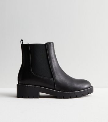 Black leather look chelsea boots on sale