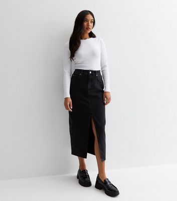 Buy Lipsy Black Petite Denim High Rise Split Front Midi Skirt from Next  India