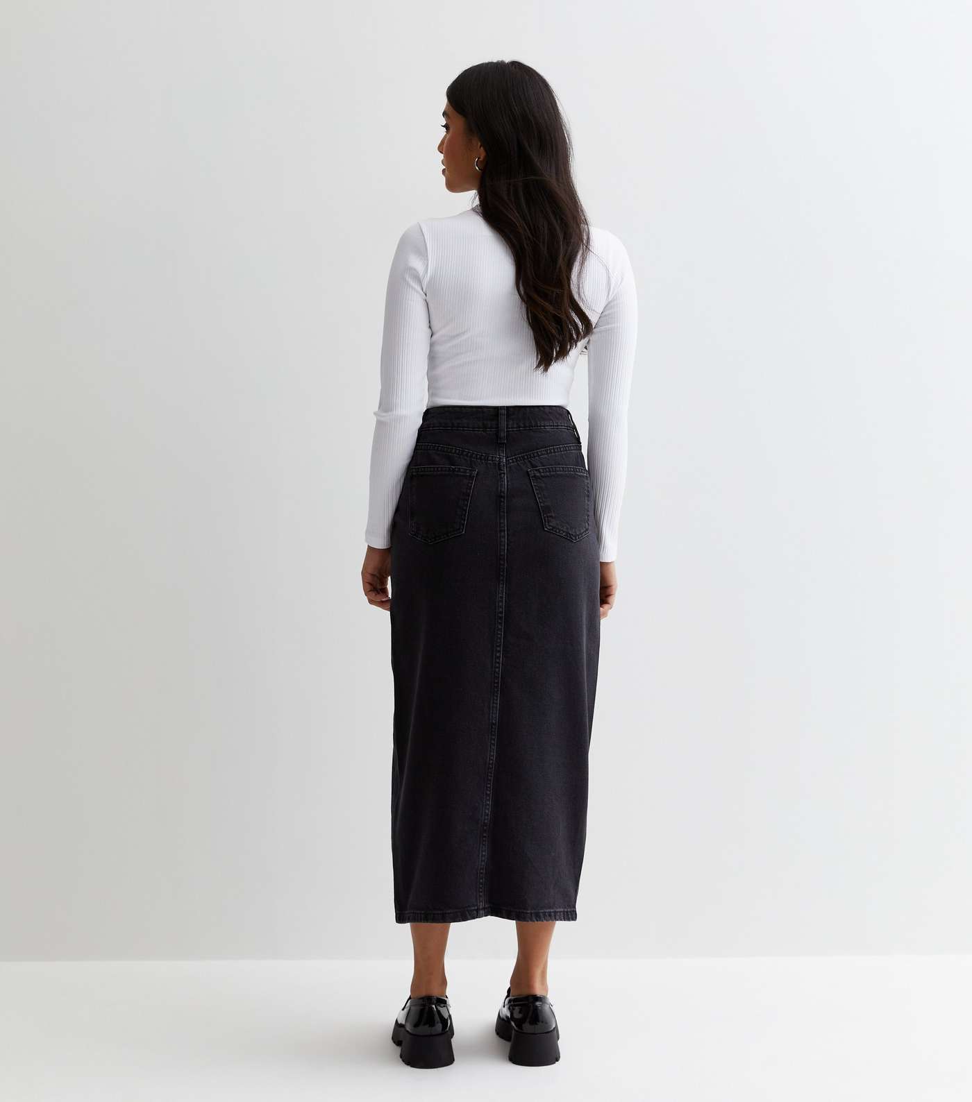 Petite Black Denim Split Hem Maxi Skirt Image 4