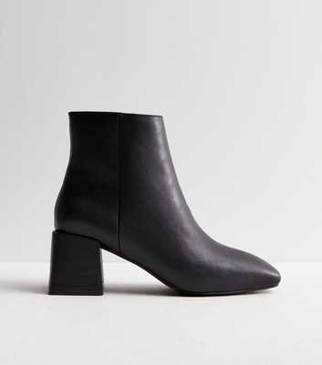 Black Leather-Look Low Block Heel Boots