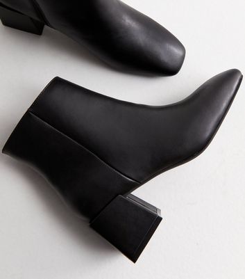 Black Leather-Look Low Block Heel Boots New Look
