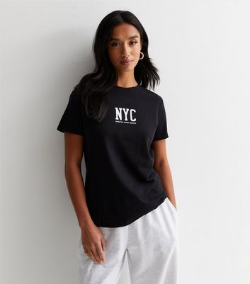 Petite Black Cotton NYC Logo T-Shirt New Look