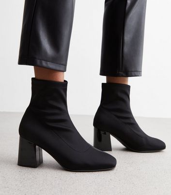 Wide Fit Black Stretch Block Heeled Sock Boots New Look