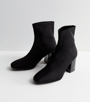 Wide Fit Black Stretch Block Heeled Sock Boots New Look