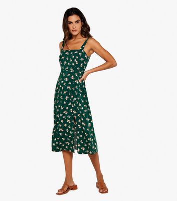 Apricot Green Floral Strappy Midi Dress New Look