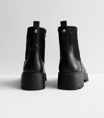 Wide Fit Black Leather-Look Chunky Boots New Look