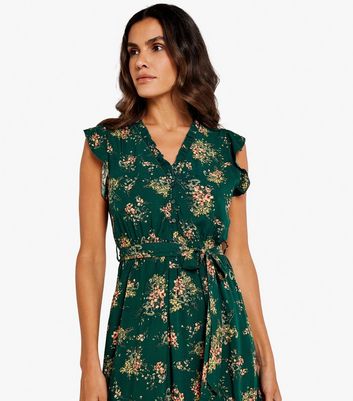 Apricot Green Floral Frill Midi Dress New Look