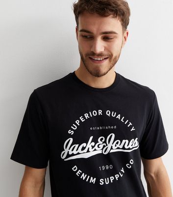 Men's Jack & Jones Black Crew Neck Logo T-Shirt New Look