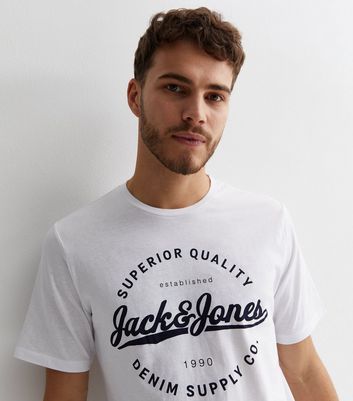 Men's Jack & Jones White Crew Neck Logo T-Shirt New Look
