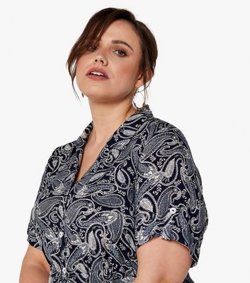 Apricot Curves Black Paisley Midi Shirt Dress New Look