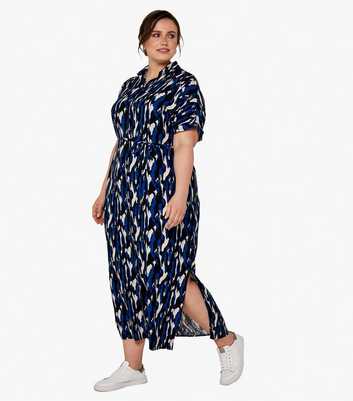 Apricot Curves Navy Abstract Maxi Belted Shirt Dress