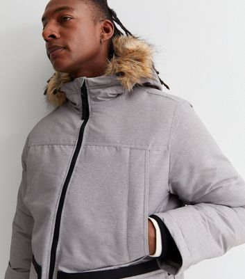 Jack jones parka jacket shop with faux fur hood