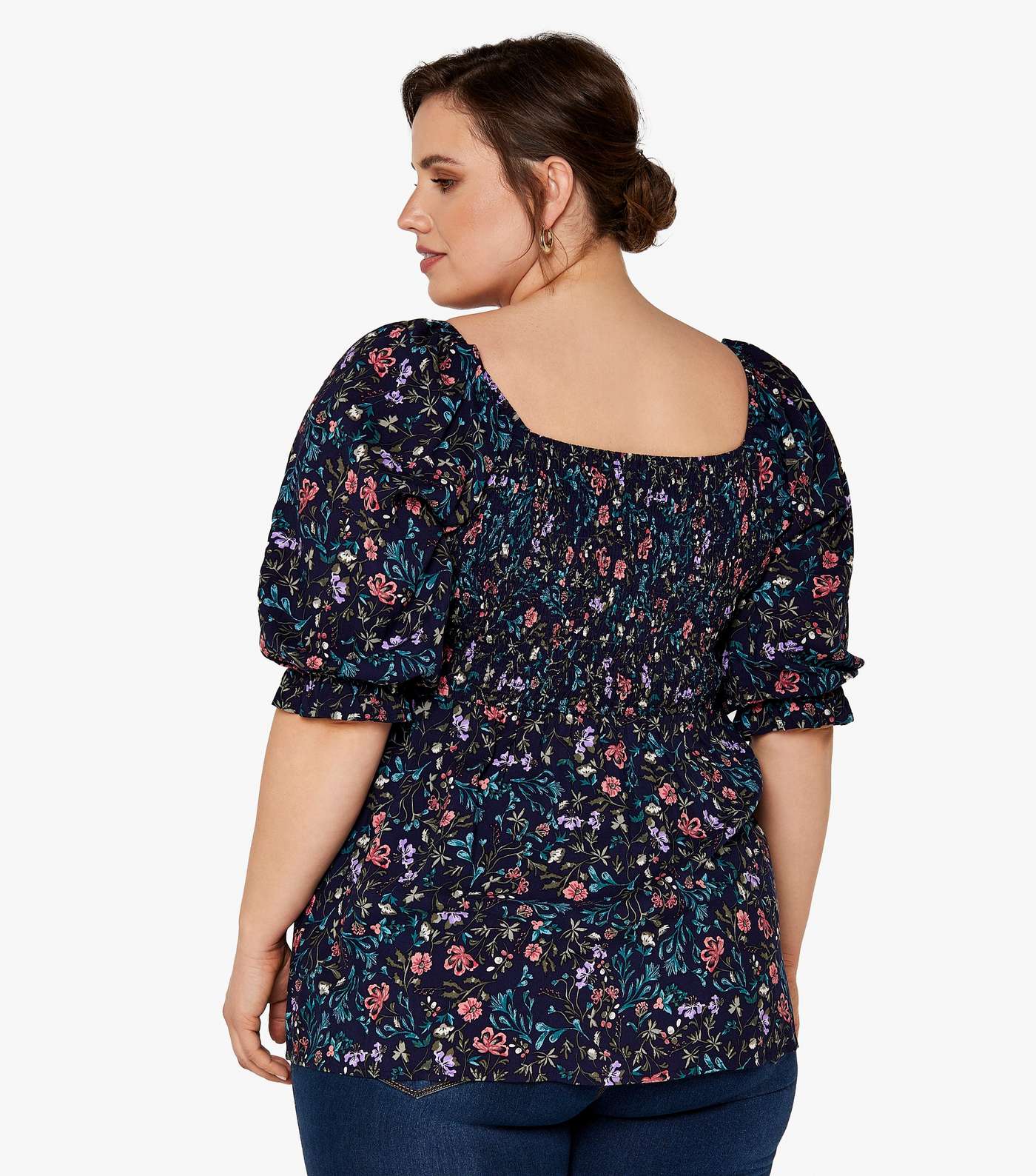 Apricot Curves Navy Floral Peplum Top Image 3