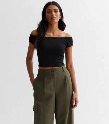 Black Cotton Bardot Crop Top New Look