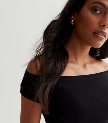 Black cotton bardot top on sale