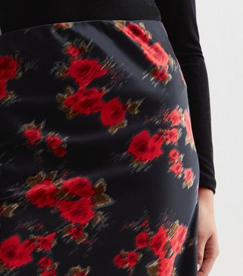 New look rose floral shop midi skirt in black