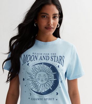 Pale Blue Mystic Moon and Stars Logo T-Shirt New Look