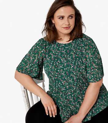 Apricot Curves Green Ditsy Floral Top