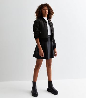 Girls Black Leather-Look Mini Skirt | New Look