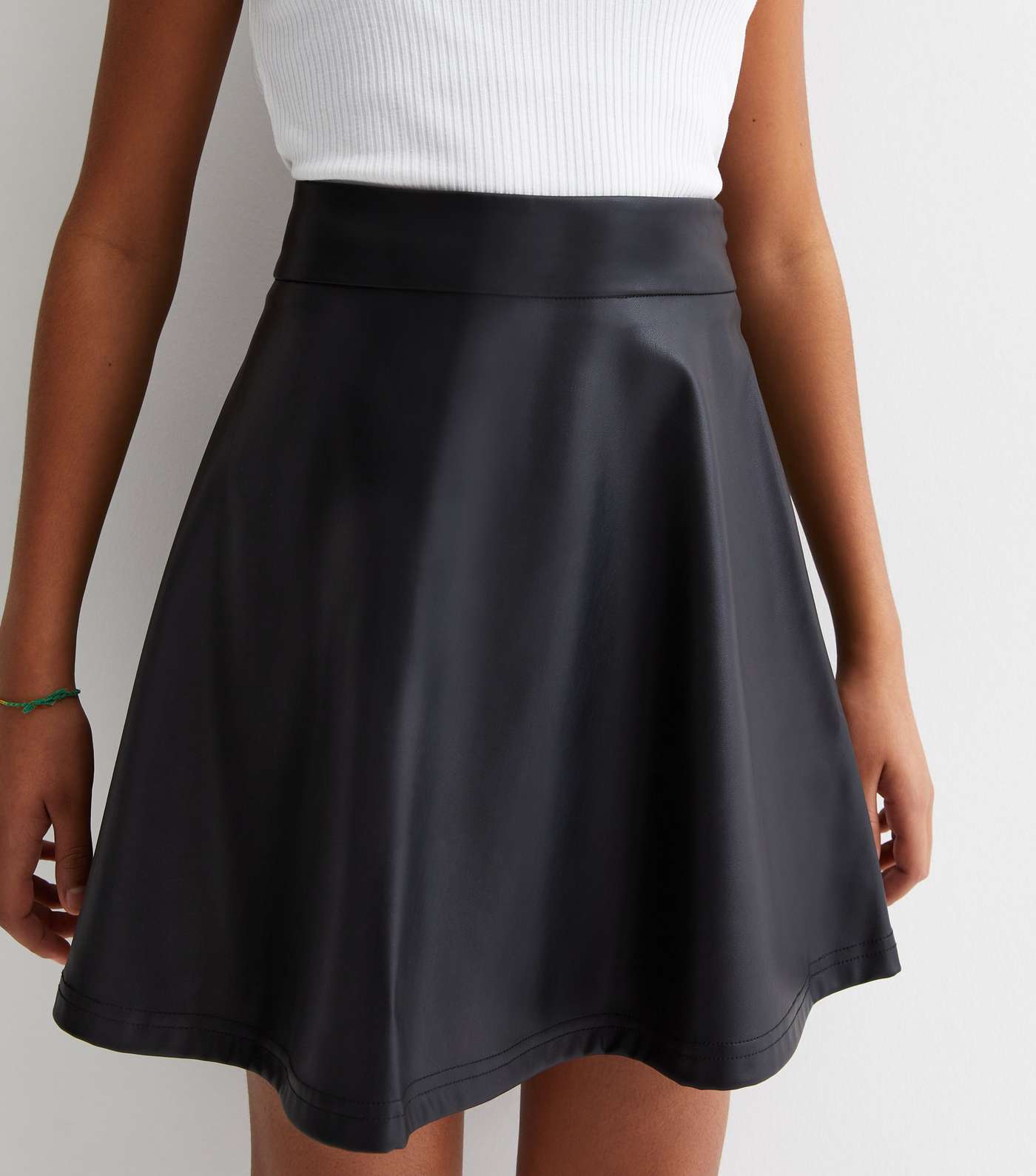 Girls Black Leather-Look Mini Skirt Image 2