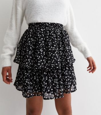 Floral printed on sale tiered mini skirt