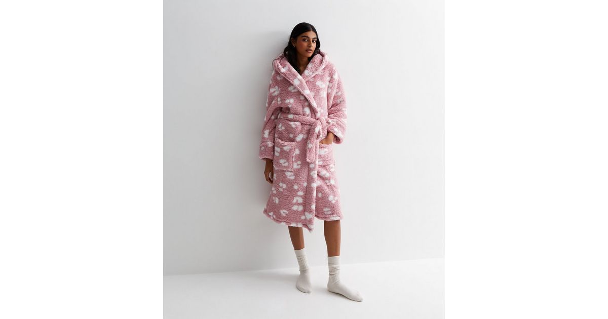 Pink Animal Print Teddy Dressing Gown New Look