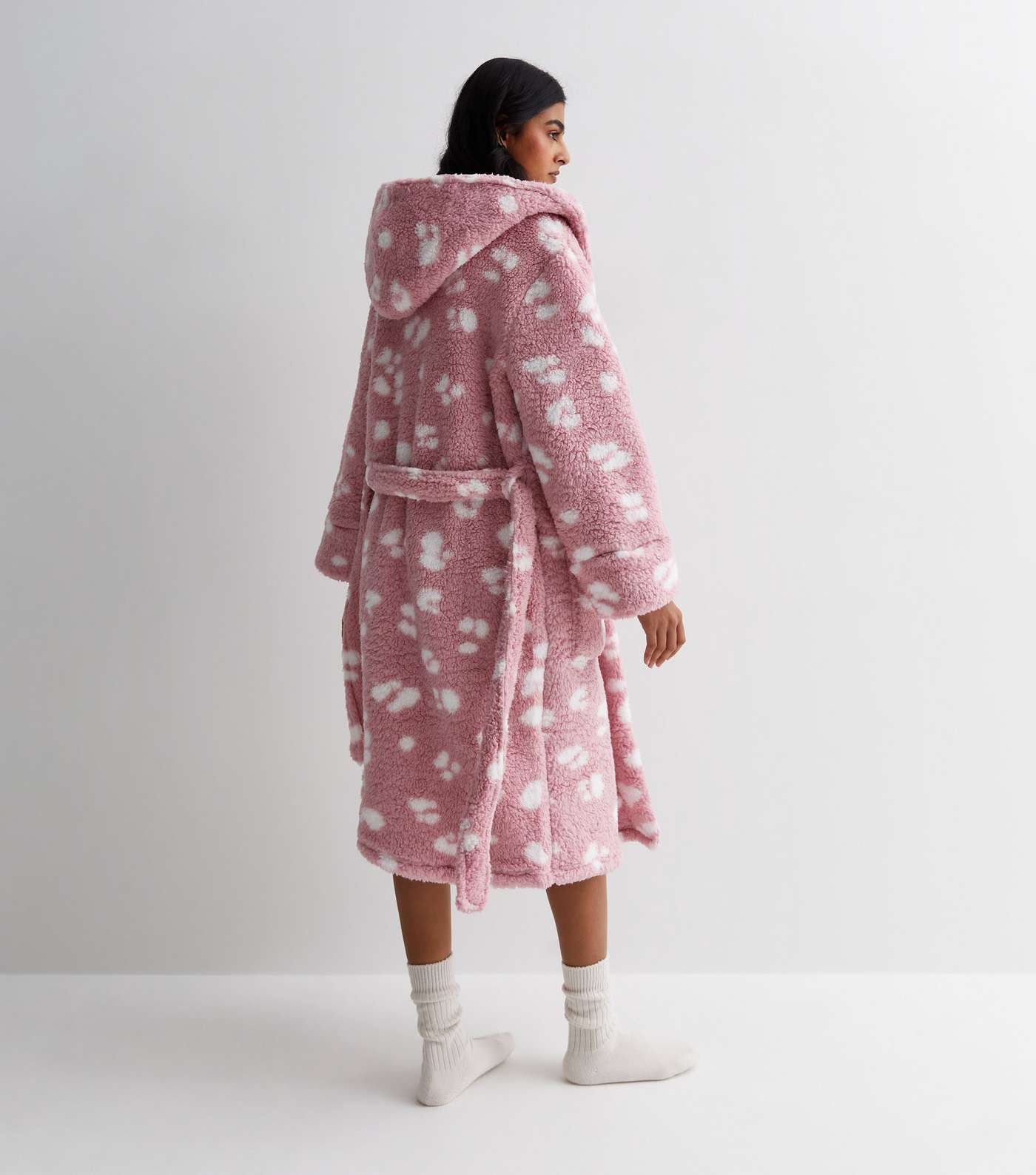 Pink Animal Print Teddy Dressing Gown Image 4