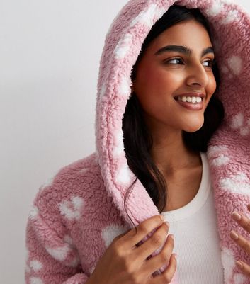 Pink Animal Print Teddy Dressing Gown New Look