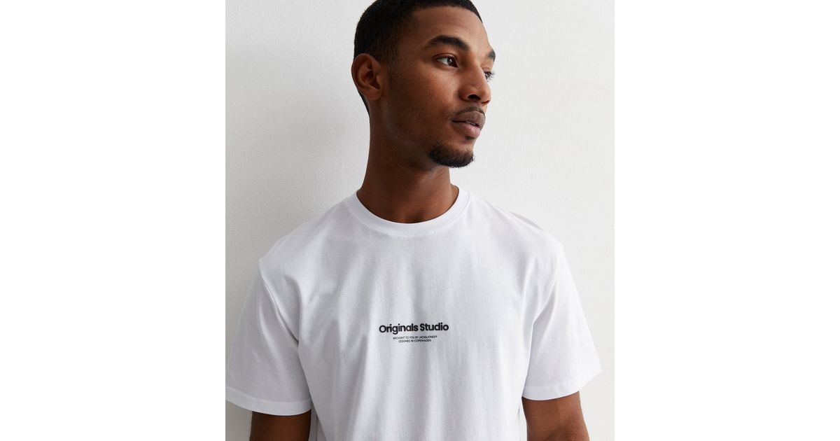 Jack & Jones White Cotton Originals Studio Logo T-Shirt | New Look