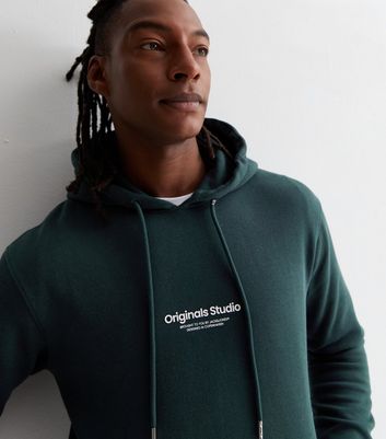 Jack Jones Dark Green Originals Studio Logo Hoodie New Look