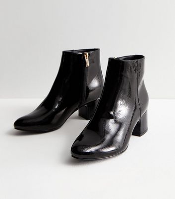 Black patent ankle boots block heel on sale