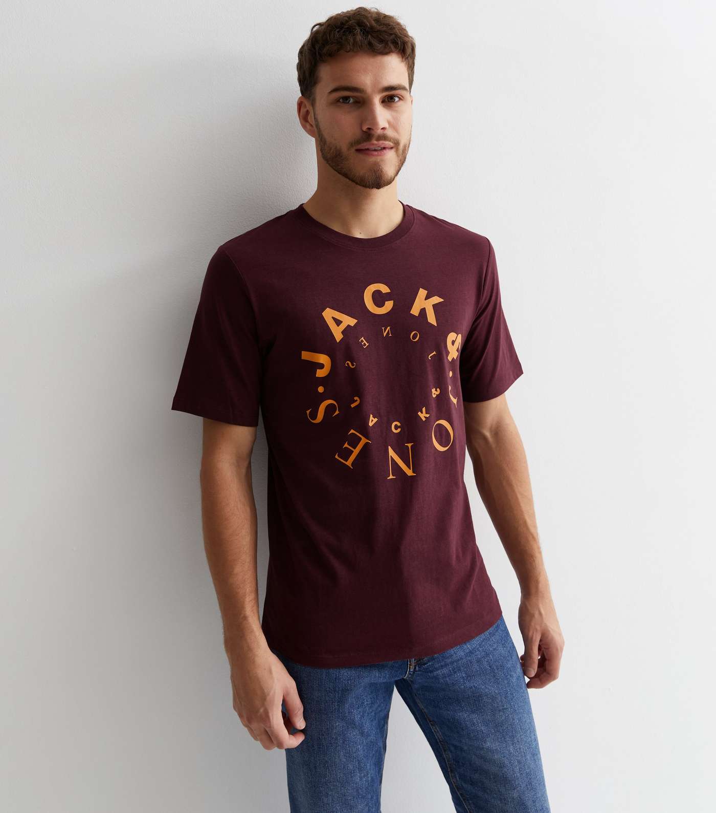 Jack & Jones Burgundy Cotton Logo T-Shirt Image 2